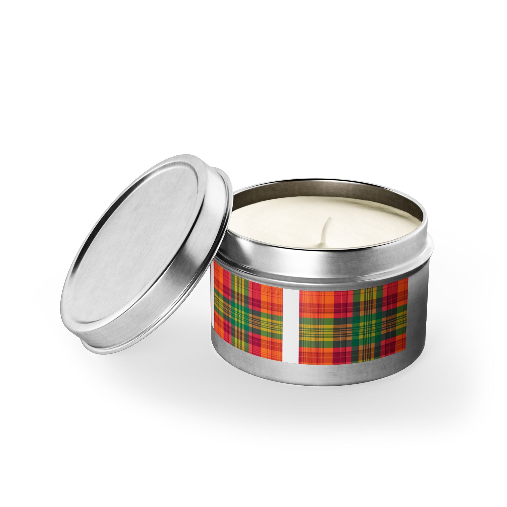 Madras Checks Design Scented Candle Tin | Traditional South Indian Pattern Home Decor