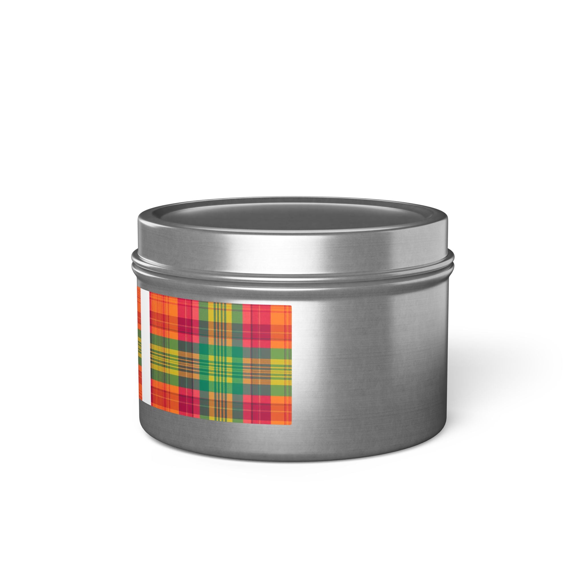Madras Checks Design Scented Candle Tin | Traditional South Indian Pattern Home Decor