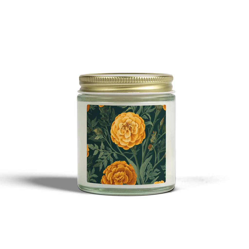Indian Marigold Design Scented Candle | Coconut Apricot Wax Home Decor Gift