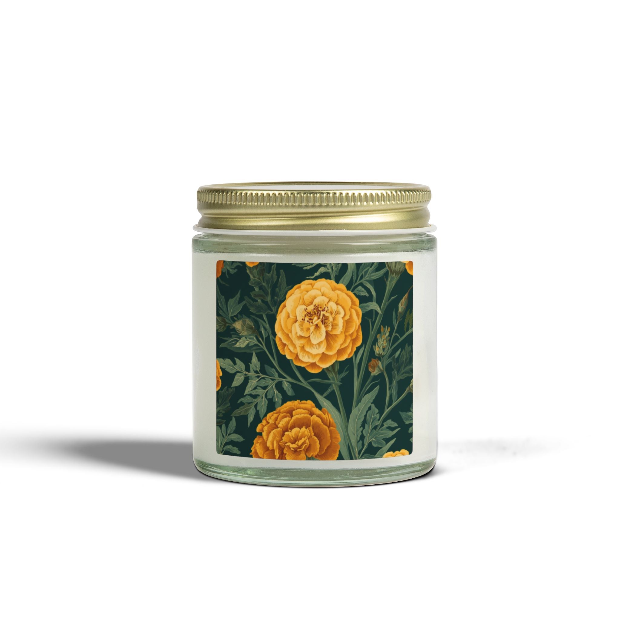 Indian Marigold Design Scented Candle | Coconut Apricot Wax Home Decor Gift