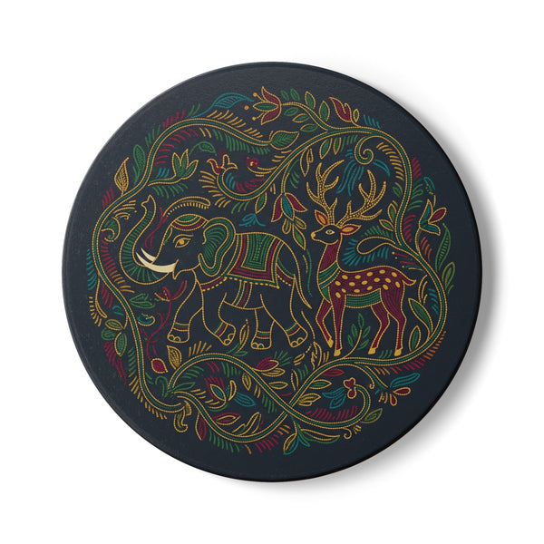 Gond Art Ceramic Coaster | Ancient Tribal Folk Art from Central India