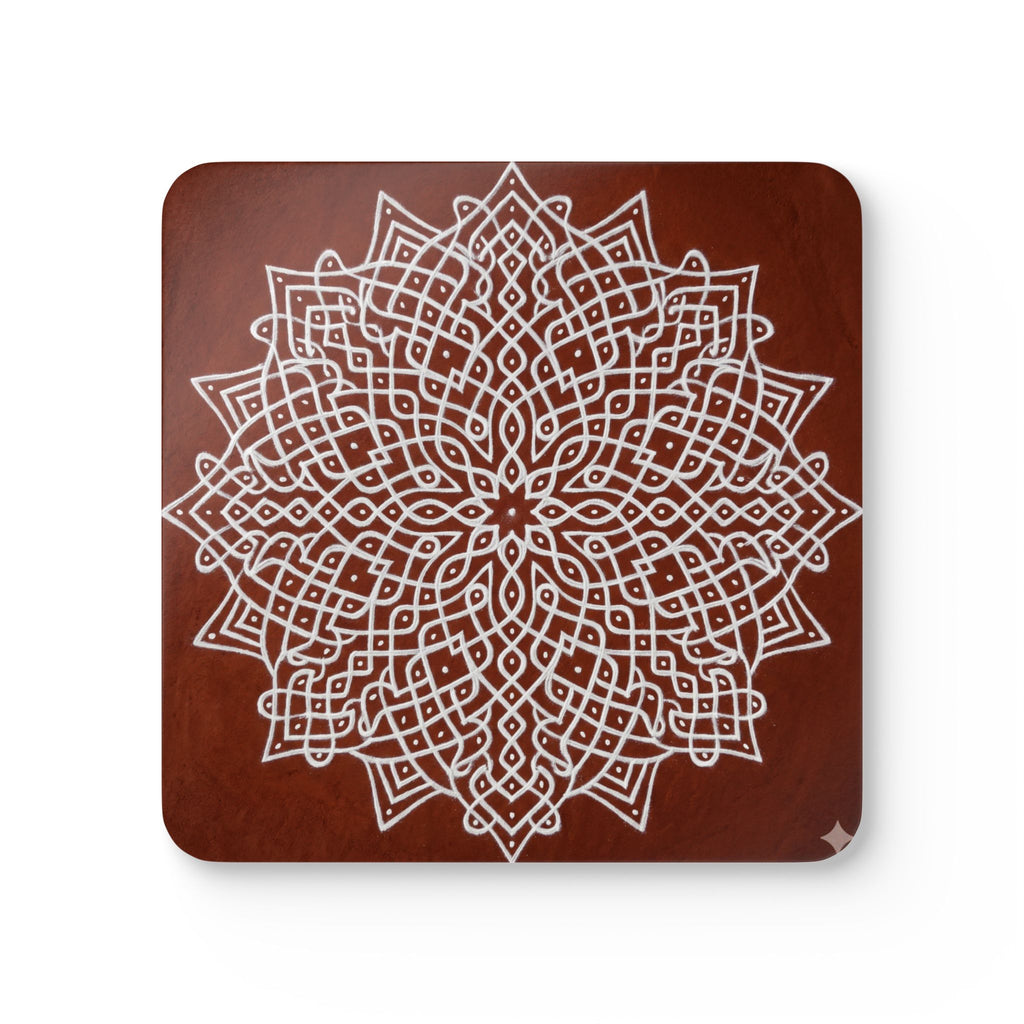 Traditional South Indian Kolam Design Corkwood Coaster Set