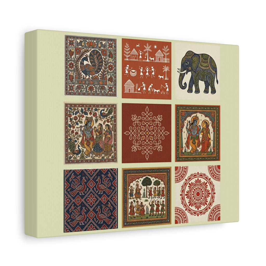 Indian Folk Art Stretched Matte Canvas | Madhubani, Warli, Gond, Kolam & More
