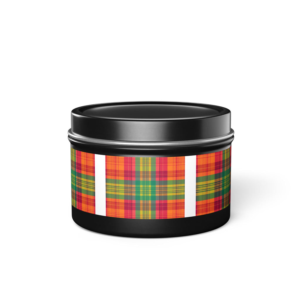 Madras Checks Design Scented Candle Tin | Traditional South Indian Pattern Home Decor