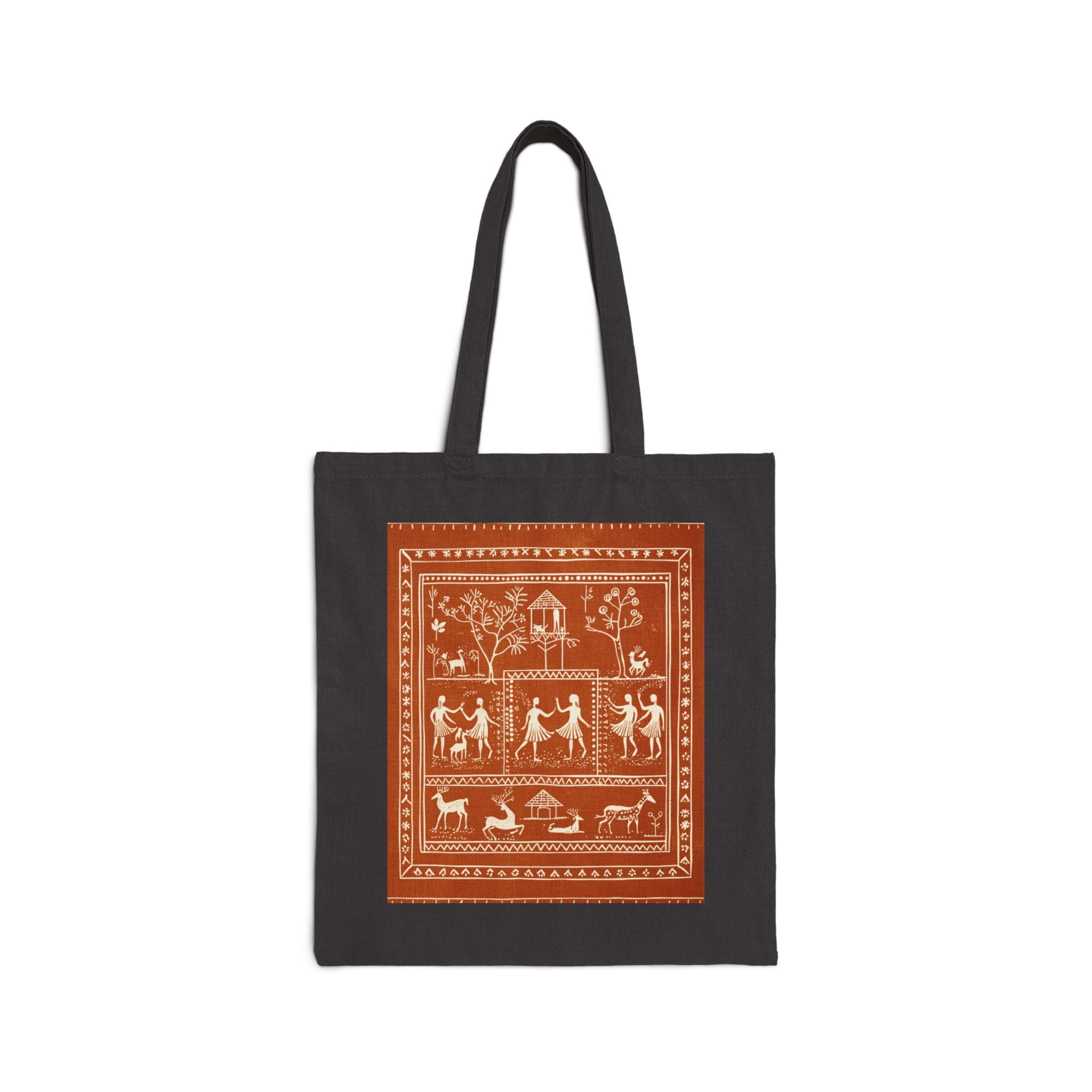 Central Indian Warli Folk Art Canvas Tote Bag | Warli-Inspired Tribal Print