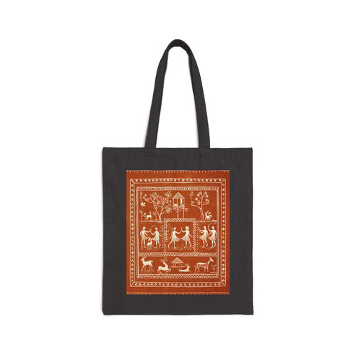 Central Indian Warli Folk Art Canvas Tote Bag | Warli-Inspired Tribal Print