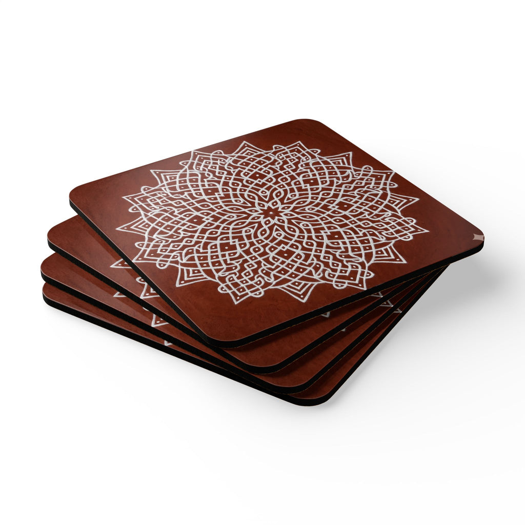 Traditional South Indian Kolam Design Corkwood Coaster Set