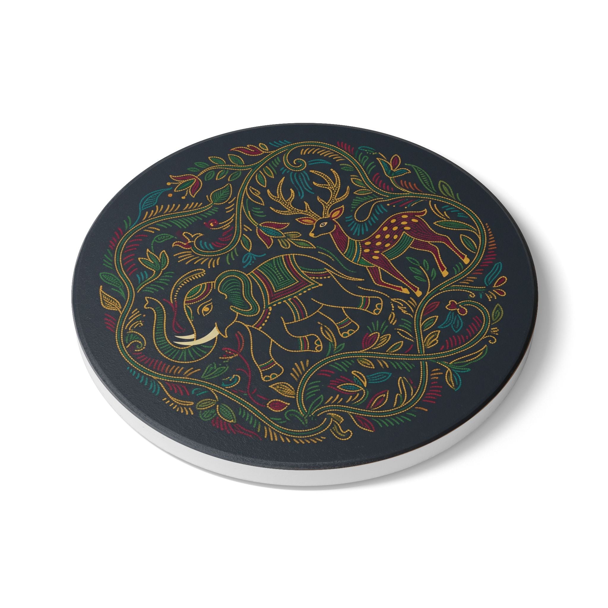 Gond Art Ceramic Coaster | Ancient Tribal Folk Art from Central India