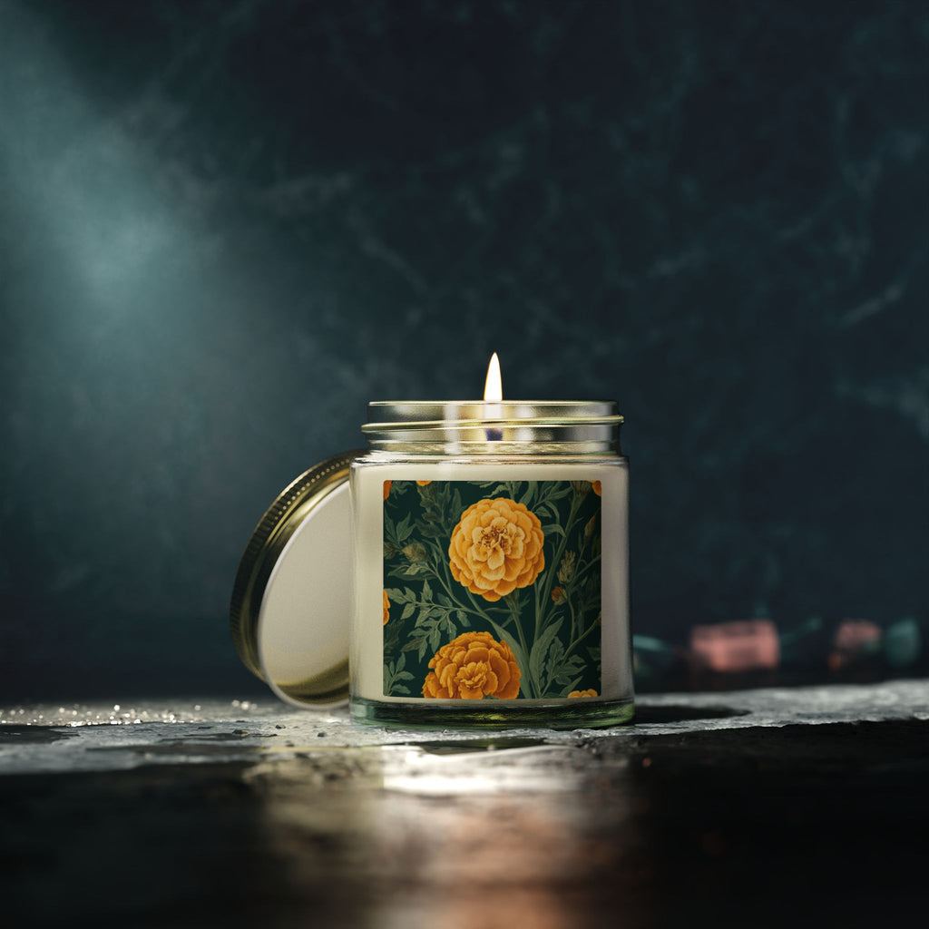 Indian Marigold Design Scented Candle | Coconut Apricot Wax Home Decor Gift