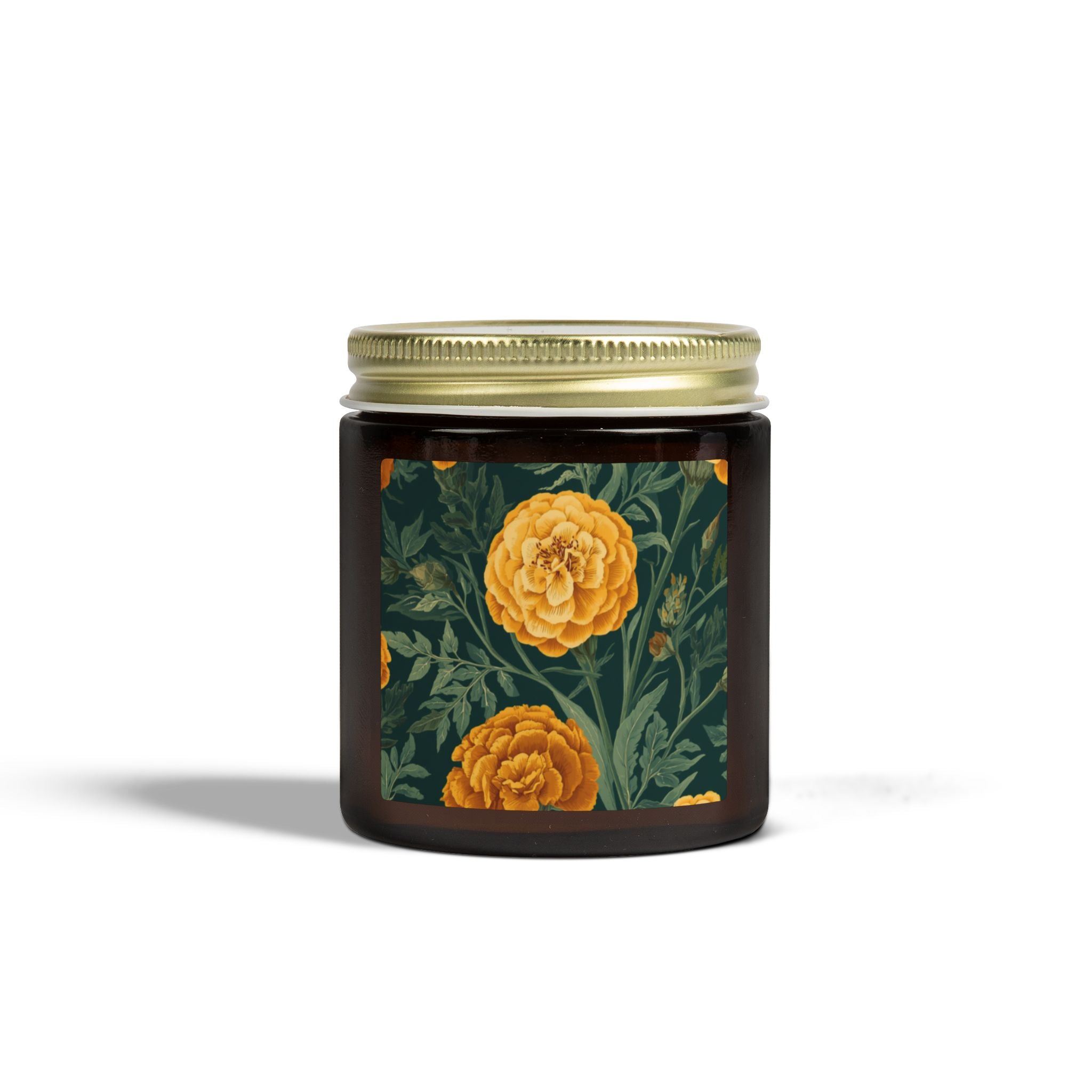 Indian Marigold Design Scented Candle | Coconut Apricot Wax Home Decor Gift