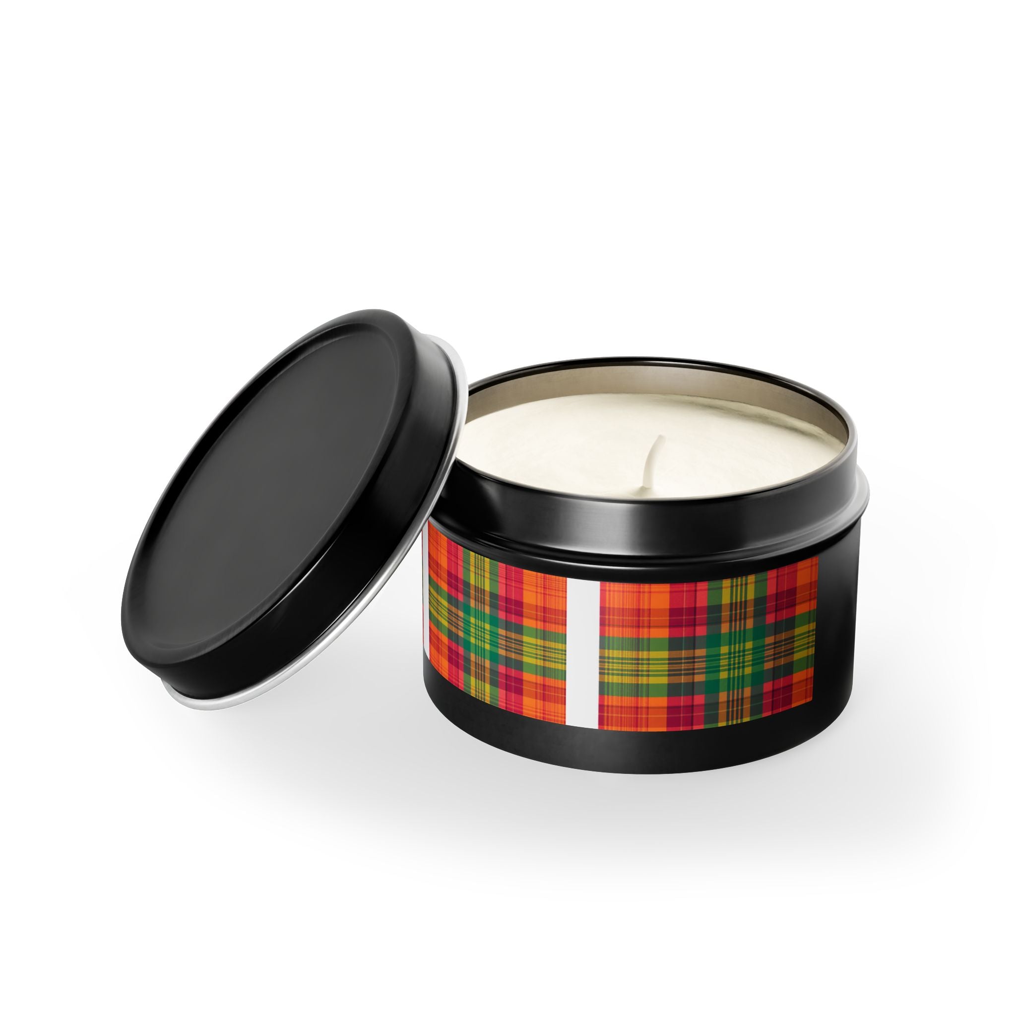 Madras Checks Design Scented Candle Tin | Traditional South Indian Pattern Home Decor