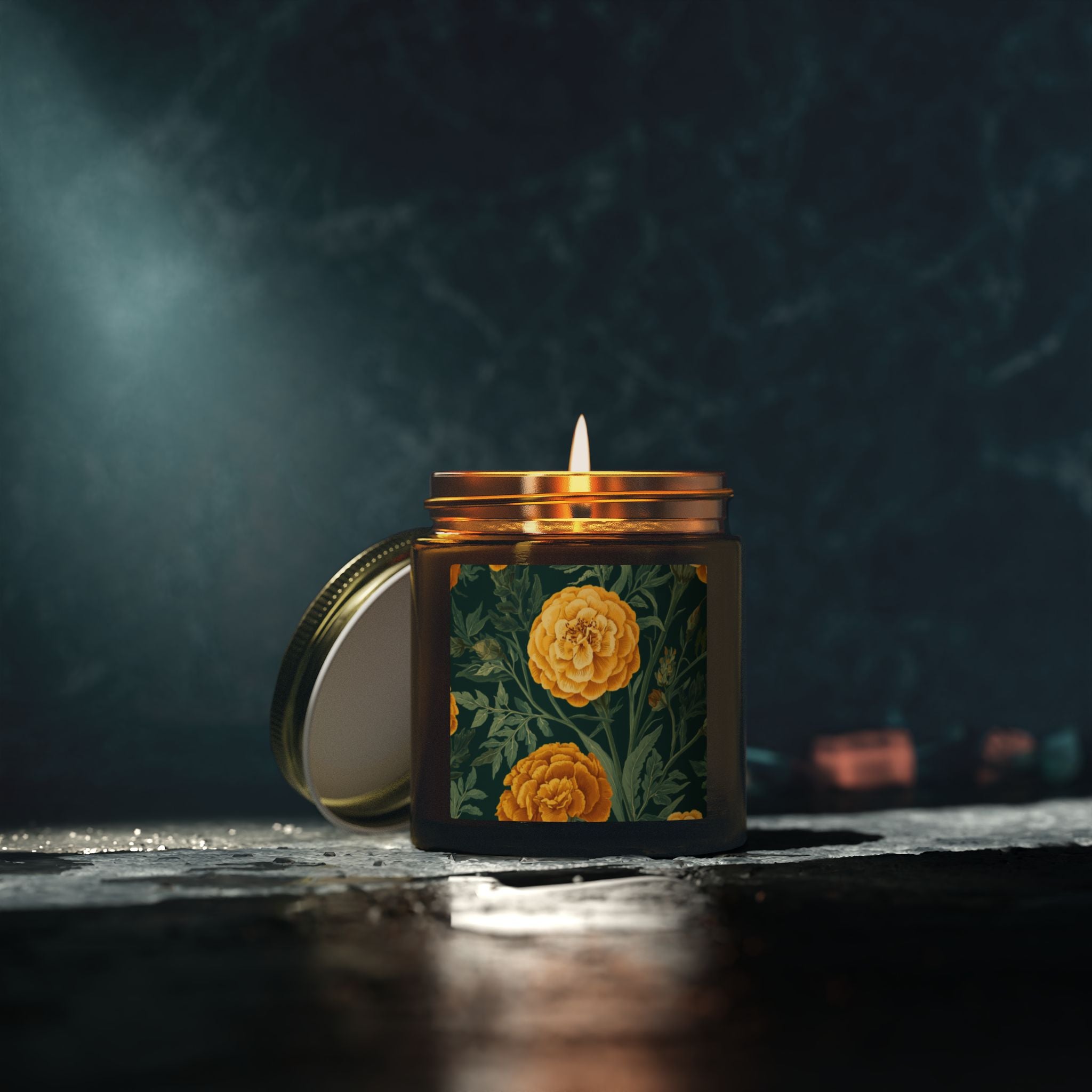 Indian Marigold Design Scented Candle | Coconut Apricot Wax Home Decor Gift