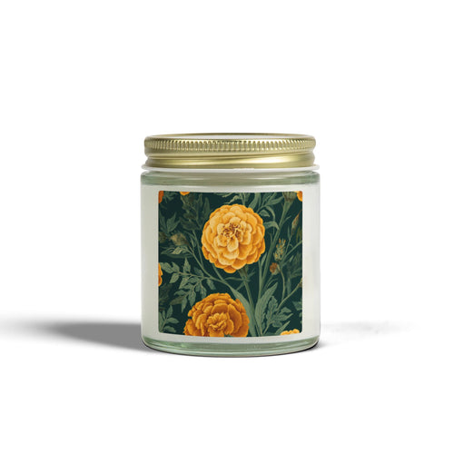 Indian Marigold Design Scented Candle | Coconut Apricot Wax Home Decor Gift