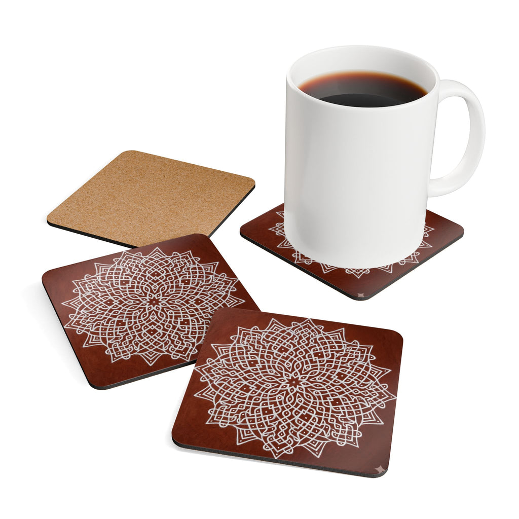 Traditional South Indian Kolam Design Corkwood Coaster Set