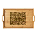 Madhubani Folk Art Engraved Bamboo Serving Tray | Traditional Indian Peacock Design