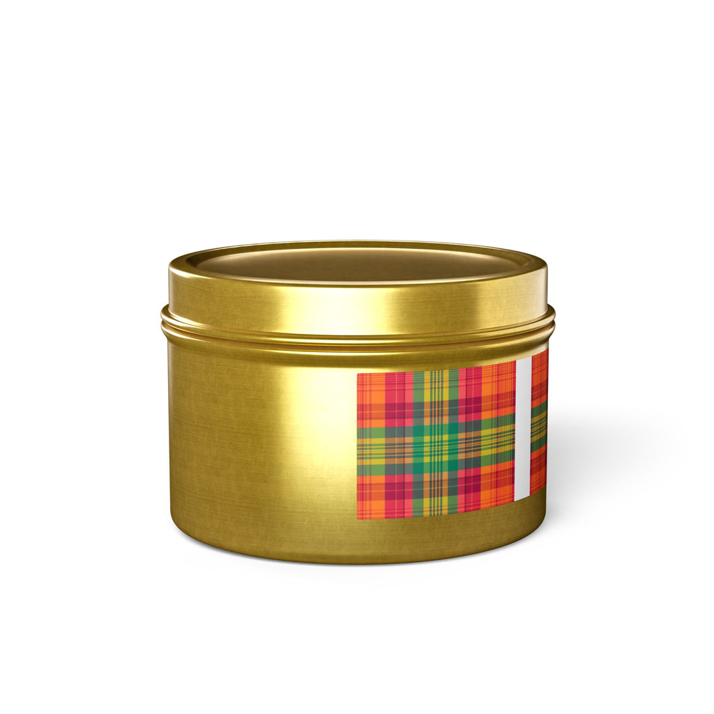 Madras Checks Design Scented Candle Tin | Traditional South Indian Pattern Home Decor