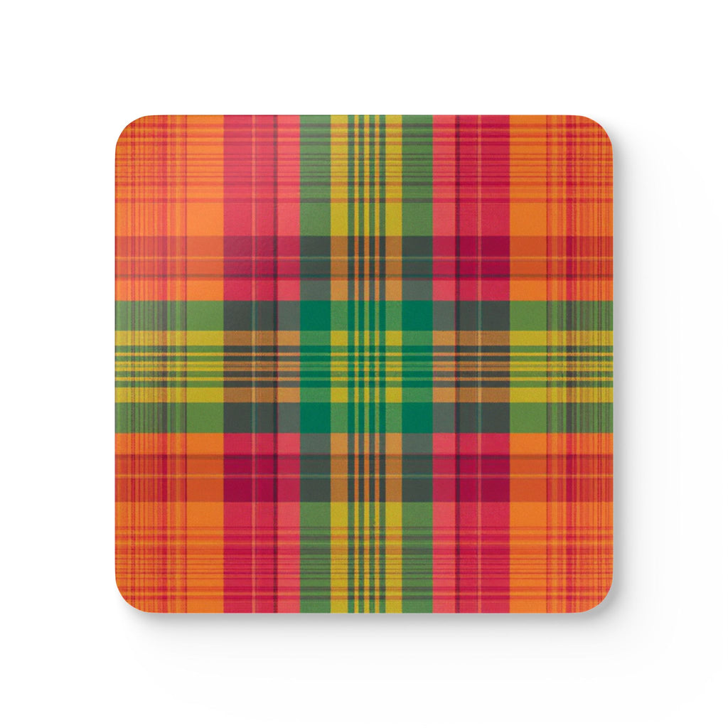Madras Checks Design Cork Coaster Set | Traditional South Indian Pattern (4-Pack)