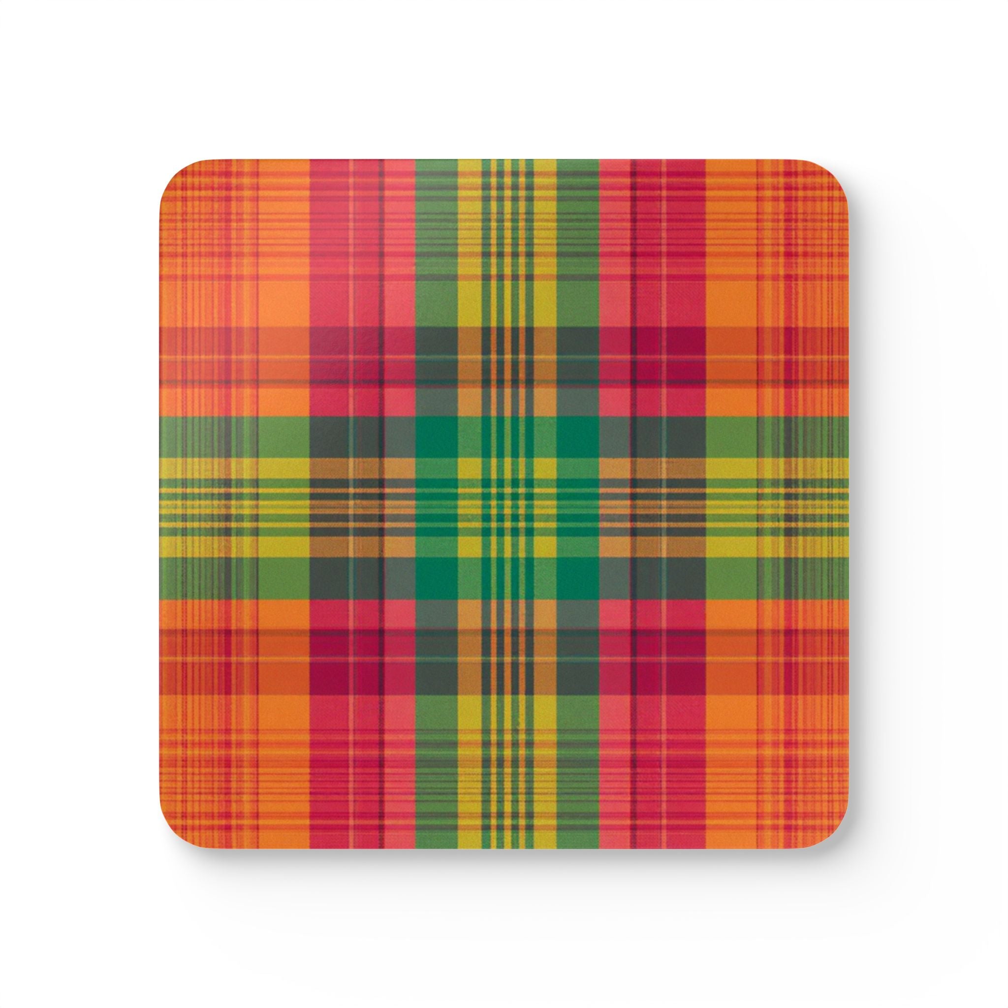 Madras Checks Design Cork Coaster Set | Traditional South Indian Pattern (4-Pack)