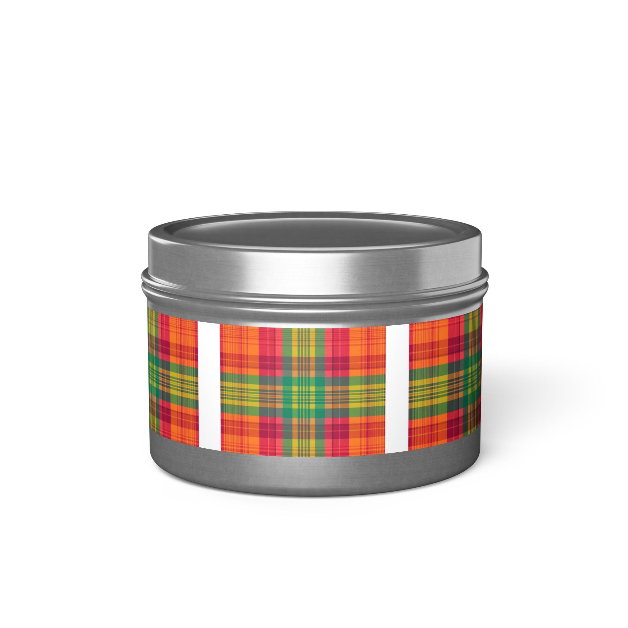 Madras Checks Design Scented Candle Tin | Traditional South Indian Pattern Home Decor