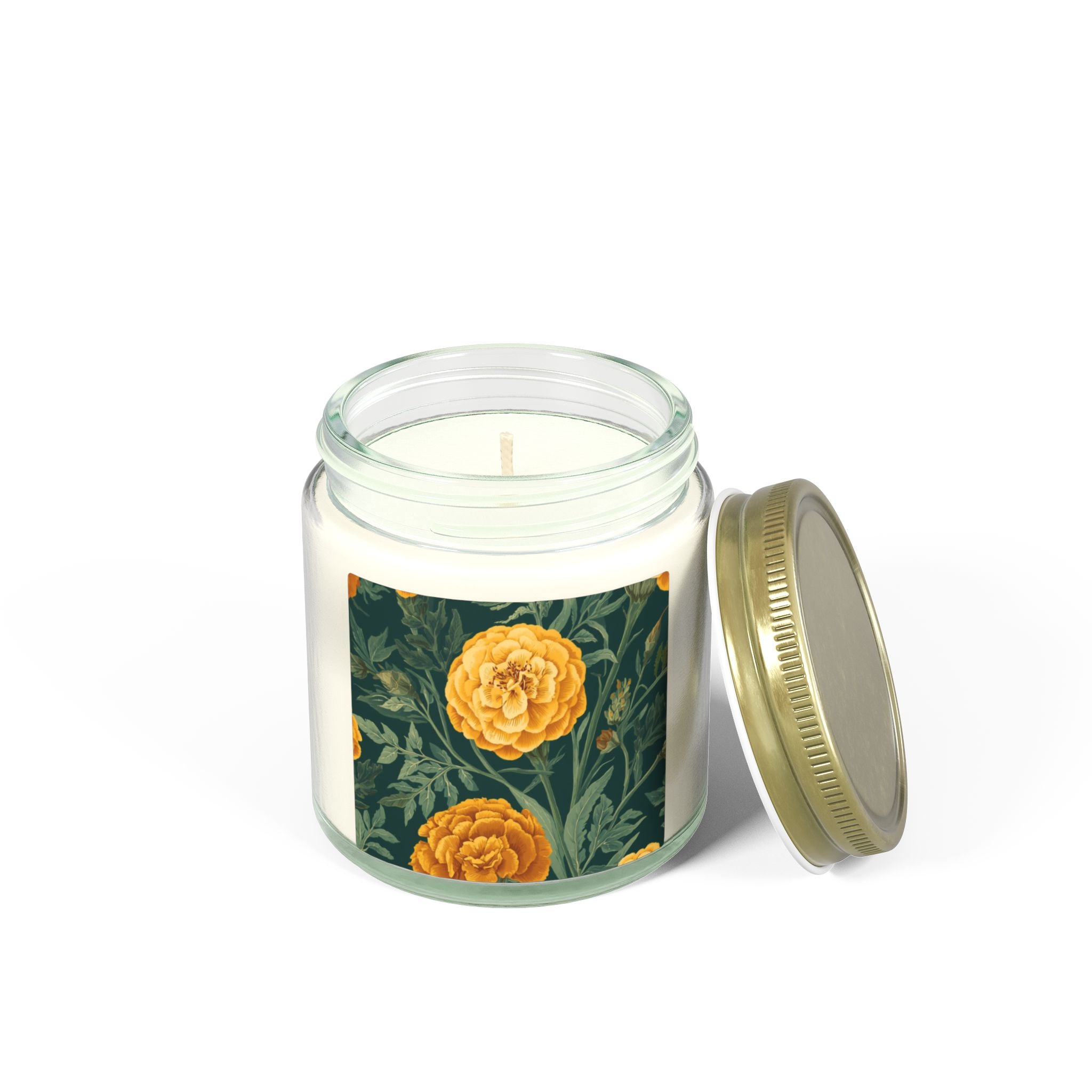 Indian Marigold Design Scented Candle | Coconut Apricot Wax Home Decor Gift
