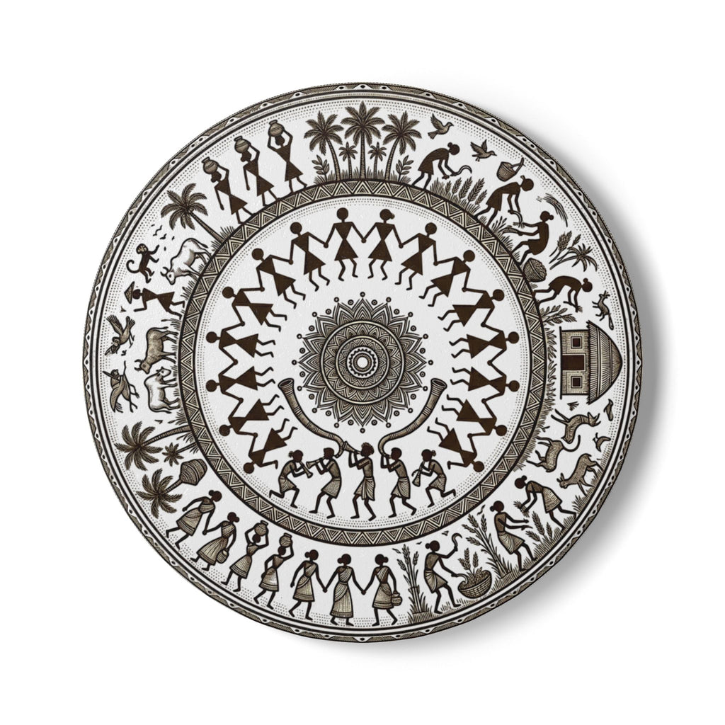 Warli Art Ceramic Coaster | Central Indian Tribal Folk Art Home Decor