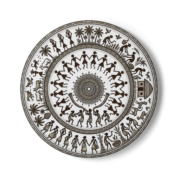Warli Art Ceramic Coaster | Central Indian Tribal Folk Art Home Decor