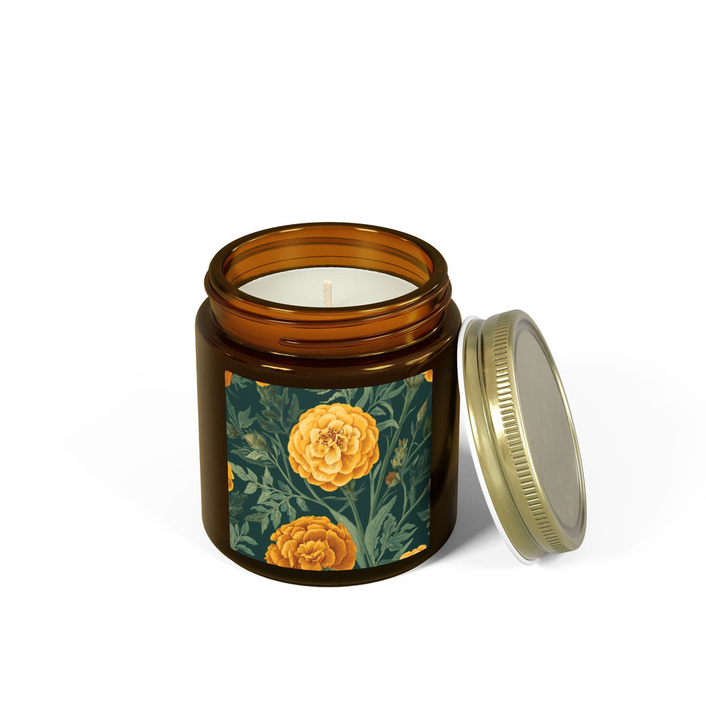 Indian Marigold Design Scented Candle | Coconut Apricot Wax Home Decor Gift