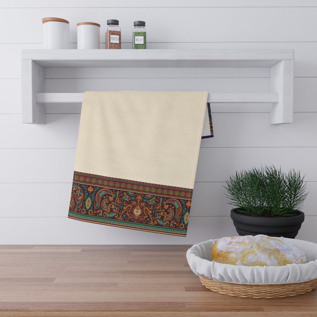 Kanjivaram Border Design Kitchen Tea Towel | Traditional South Indian Art Home Decor