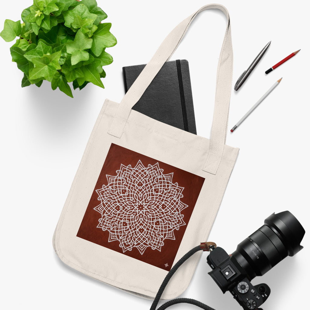 South Indian Kolam Art Organic Canvas Tote Bag | Traditional Folk Art Design